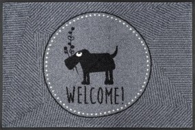 Welcome- sivá rohožka so psím motívom 50x75 cm