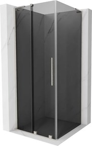 Mexen Velar L, sprchový kút s posuvnými dverami 90 x 90 cm, 8mm šedé sklo, brúsená oceľ, 871-090-090-43-97