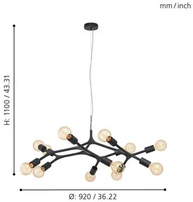 Eglo 98347 - Luster na lanku BOCADELLA 12xE27/60W/230V