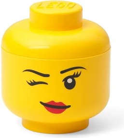 Žltá úložná škatuľa v tvare hlavy LEGO® whinky, 10,5 x 10,6 x 12 cm