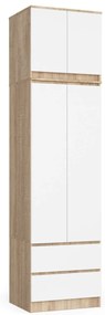 Šatníková skriňa s nástavcom STAR 234 cm biela/dub sonoma