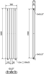 Mexen Dallas, vykurovacie teleso 1600 x 360 mm, 1039 W, čierna, W214-1600-360-00-70