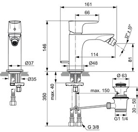 Ideal Standard Connect Air - Bidetová batéria s odtokovou garnitúrou, kartáčovaná zlatá A7030A2