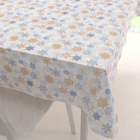 Biante Vianočný dekoračný obdĺžnikový obrus PML-041 Modrosivé a béžové vločky 80x120 cm