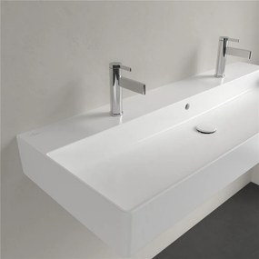 VILLEROY &amp; BOCH Memento 2.0 závesné umývadlo s dvomi otvormi, s prepadom, 1200 x 470 mm, Stone White, s povrchom CeramicPlus, 4A22C4RW