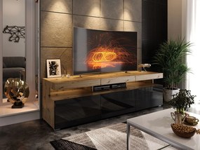 TV STOLÍK ALEX LED ČIERNY VYSOKÝ LESK + DUB ARTISAN 180 cm
