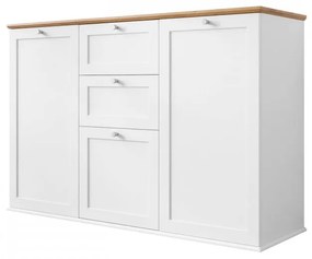 Komoda Fritkit 2D2SZ1K, Farby: biela / biela + dub lefkas