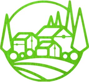 SENTOP | Drevený nástenný obraz - Krajina s domčekmi a stromami | SENTOP PR0431-C
