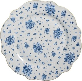 Biely jedálenský tanier s modrými ružičkami Blue Rose Blooming - Ø 27*2 cm