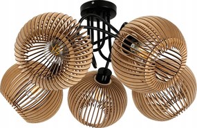 Drevená LED stropná lampa na zavesenie 5xE27 pre krásnu a priestrannú miestnosť