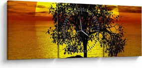 Obraz siluety stromu (s hodinami) (90x30 cm)