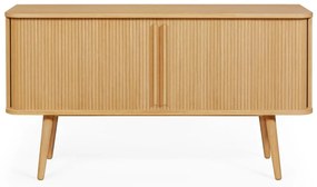 Nízka komoda v dekore duba s posuvnými dverami v prírodnej farbe 138x75 cm Rove – Woodman