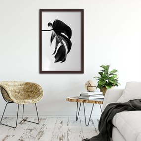 Gario Plagát Čierna a biela monstera list Farba rámu: Hnedá, Rozmery: 30 x 45 cm