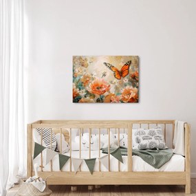 Obraz - Motýľ a kvety, olejomaľba (70x50 cm)