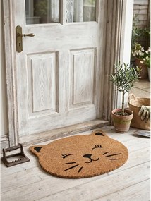 Hnedá kokosová rohožka v tvare hlavy mačky Cat - 75*45*1 cm