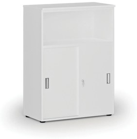 Kombinovaná kancelárska skriňa so zásuvnými dverami PRIMO WHITE, 1087 x 800 x 420 mm, biela