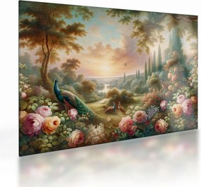 Sklenený obraz - Pávy v záhrade (70x50 cm)