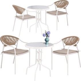 JU Balkónová súprava: 2 stoličky, stolík, rozmery stoličiek 55 x 61 x 85 cm, rozmery stolíka 60 x 60 x 70 cm, biela, prírodná