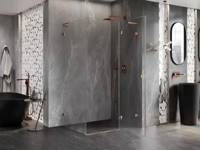 Mexen Lunar L, pravostranný výklopný sprchový kút 70 x 80 cm, 8mm číre sklo, medený matný profil, 834L-070-080-65-00-P