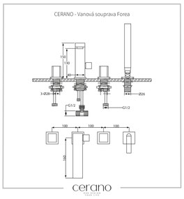 Cerano Forea, 4-otvorová vaňová batéria, čierna matná, CER-CER-424339