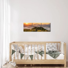 Obraz hory pri západe slnka (s hodinami) (90x30 cm)