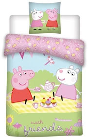 DETSKÉ BAVLNENÉ OBLIEČKY PEPPA PIG 100X135 CM, 1KS 40X60 CM VZOROVANÉ