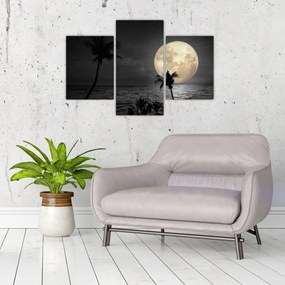 Obraz - Pláž za splnu v šedých tónoch (90x60 cm)