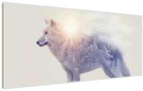 Obraz - Arktický vlk zrkadliaci divokú krajinu (120x50 cm)