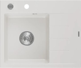 Mexen Ben, 1-komorový granitový drez 600x500x190 mm, ľavý+ chrómový sifón, biela, 6522605000-20