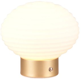 Stmievateľná LED stolová lampa v bielej a zlatej farbe so skleneným tienidlom (výška 14,5 cm) Earl – Trio