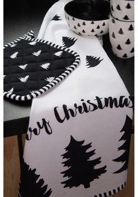 Bielo-čierna bavlnená chňapka - podložka so stromčekmi Black&White X-Mas - 20*20 cm
