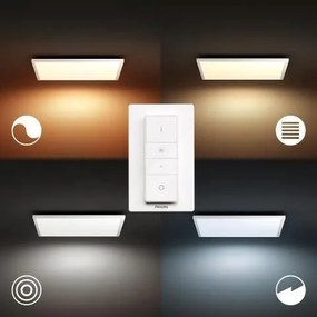 PHILIPS HUE Stropný LED šikovný stmievateľný panel HUE AURELLE s vypínačom, 39W, teplá biela-studená biela, štvo