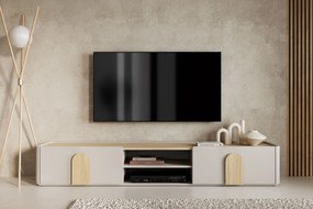 TV stolík Amilio 220 cm so zásuvkou - kašmír / olejovaný dub / úchytky svetlý dub