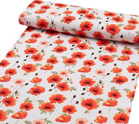 Biante Teflónový behúň na stôl TF-133 Červenooranžové vlčie maky na bielom 20x120 cm