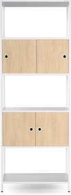 Regál na šanóny s uzamykateľnou skrinkou, kancelársky, otvorené police, kovový biely/dub sonoma, 800x2200x400 mm: ARIEL Eco Design