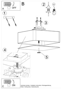 Stropné svietidlo Lokko, 1x biele textilné tienidlo, (biele sklo), (45 cm)