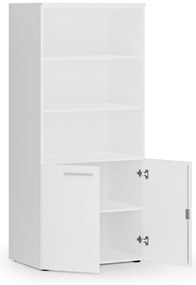 Kombinovaná kancelárska skriňa PRIMO WHITE, nízke dvere, 800 x 500 x 1781 mm, biela