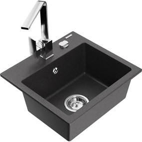 Mexen Milo, 1-komorový granitový drez 435x410x171 mm a chrómová batéria Rita, čierna škvrnitá, 6505-76-670300-00