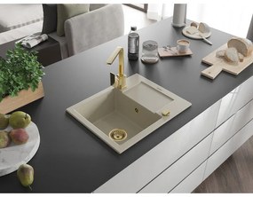 Mexen Enzo, granitový drez 576x465x174 mm, 1-komorový, zlatá batéria Rita, béžová, 6506-69-670300-50