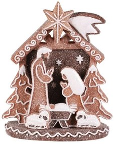 Vianočná dekorácia perníkový Betlehem, polyresin, LED, hnedá