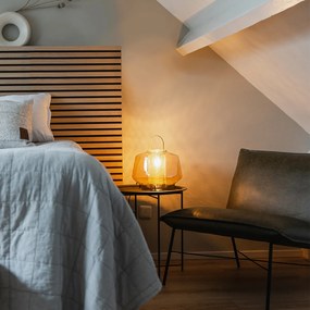 Stolná lampa v štýle Art Deco zlatá s jantárovým sklom 30 cm - Kevin