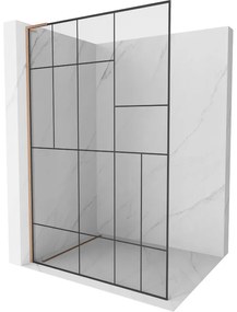 Mexen Kioto L, sprchová zástena Walk-In 70 x 200 cm, 8mm číre sklo čierny vzor, medený matný profil, 800-070-103-65-78