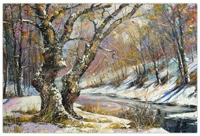 Obraz maľovanej zimnej krajiny (90x60 cm)