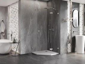 Mexen Lunar, päťuholníkový sprchový kút s pravým sklonom 90 x 90 cm, 8mm číre sklo, oceľový profil, 831-090P-090L-97-00-P