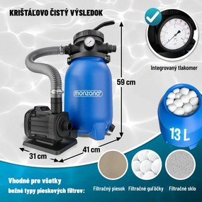 Piesková filtrácia k bazénu AQUA s filtračnými guľôčkami, 5 000 l/h, modrá Monzana