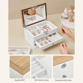 Šperkovnica 3-zásuvková so zamatovou podšívkou, biela