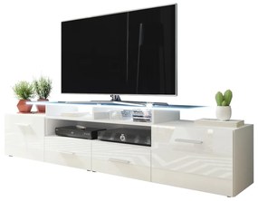 TV stolík/skrinka Cassandra, Osvetlenie: osvetlenie LED biele, Farby: Čierna + Sivý lesk