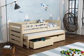 Detská posteľ z masívu borovice JOLANA s prístelkou a šuplíkmi - 200x90 cm - PRÍRODNÁ BOROVICA