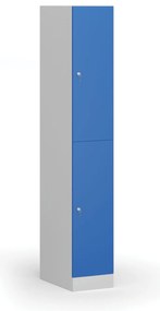 Šatníková skrinka s úložnými boxmi, 2 boxy, 1850 x 300 x 500 mm, demont, cylindrický zámok, modré dvere