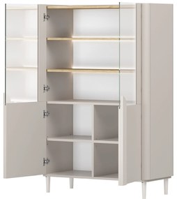 Vitrína Amilio do obývacej izby 100 cm na nôžkach - kašmír / Dub olejowany / úchyty kašmír